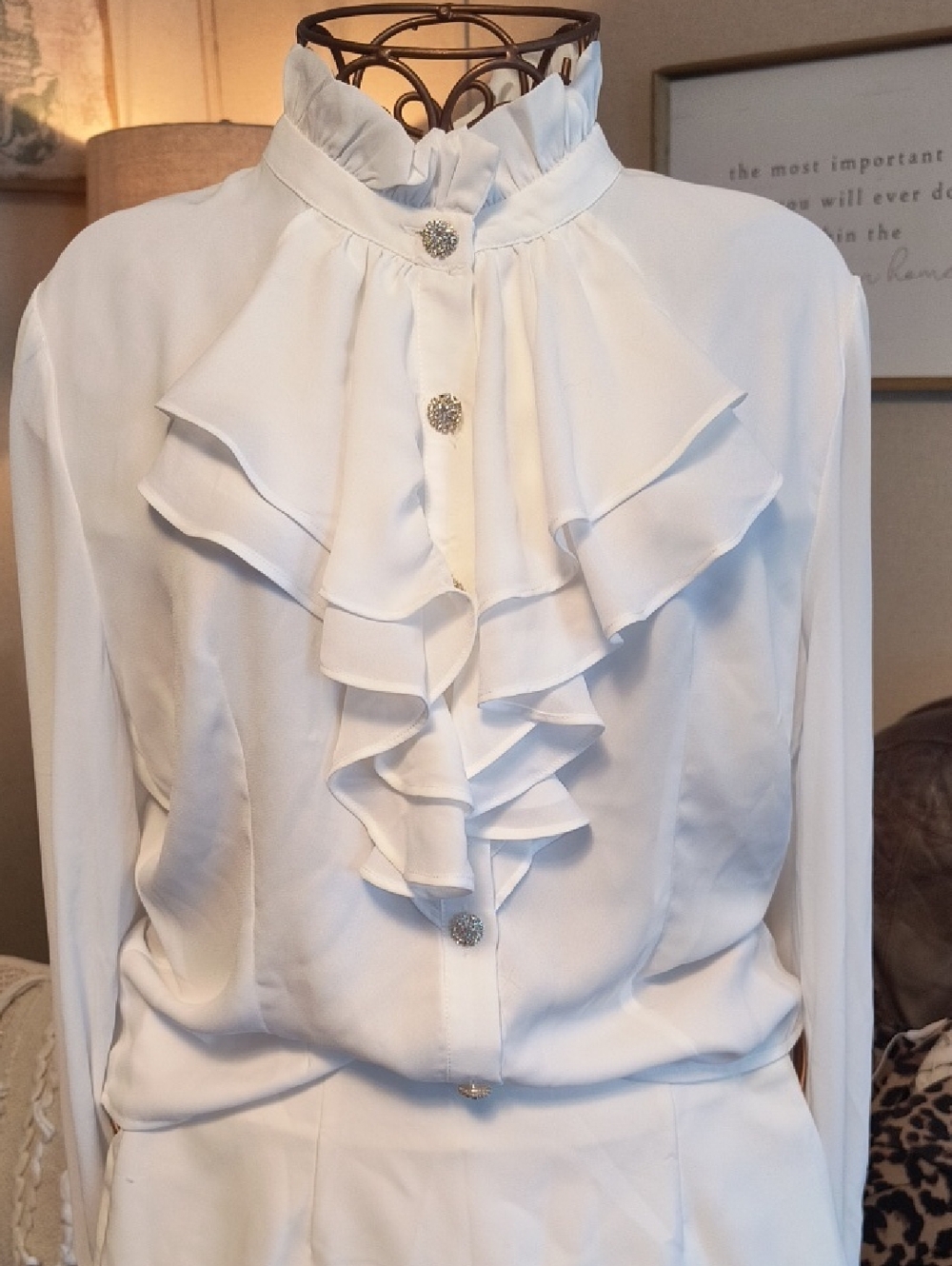Elegant White Ruffled Women's Top